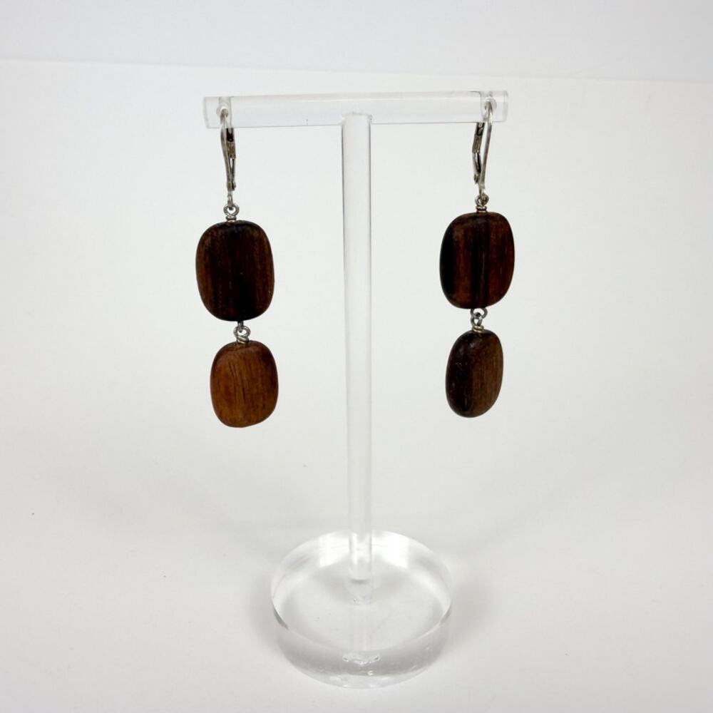 Wood Bead Earrings with Sterling Silver Earring Backs - Picture 2 of 7